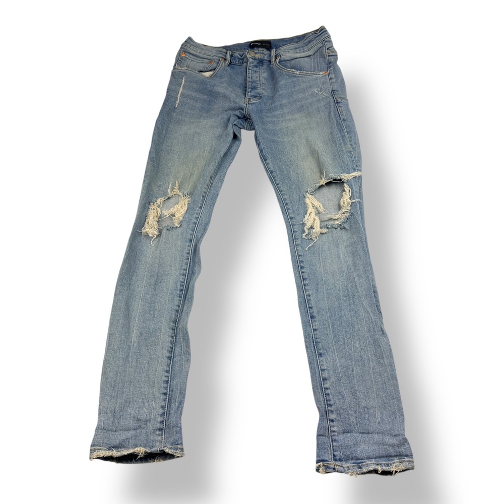Purple Brand P002 Slim Fit Distressed Light Wash Jeans Mens 34x33 FW2007JNS